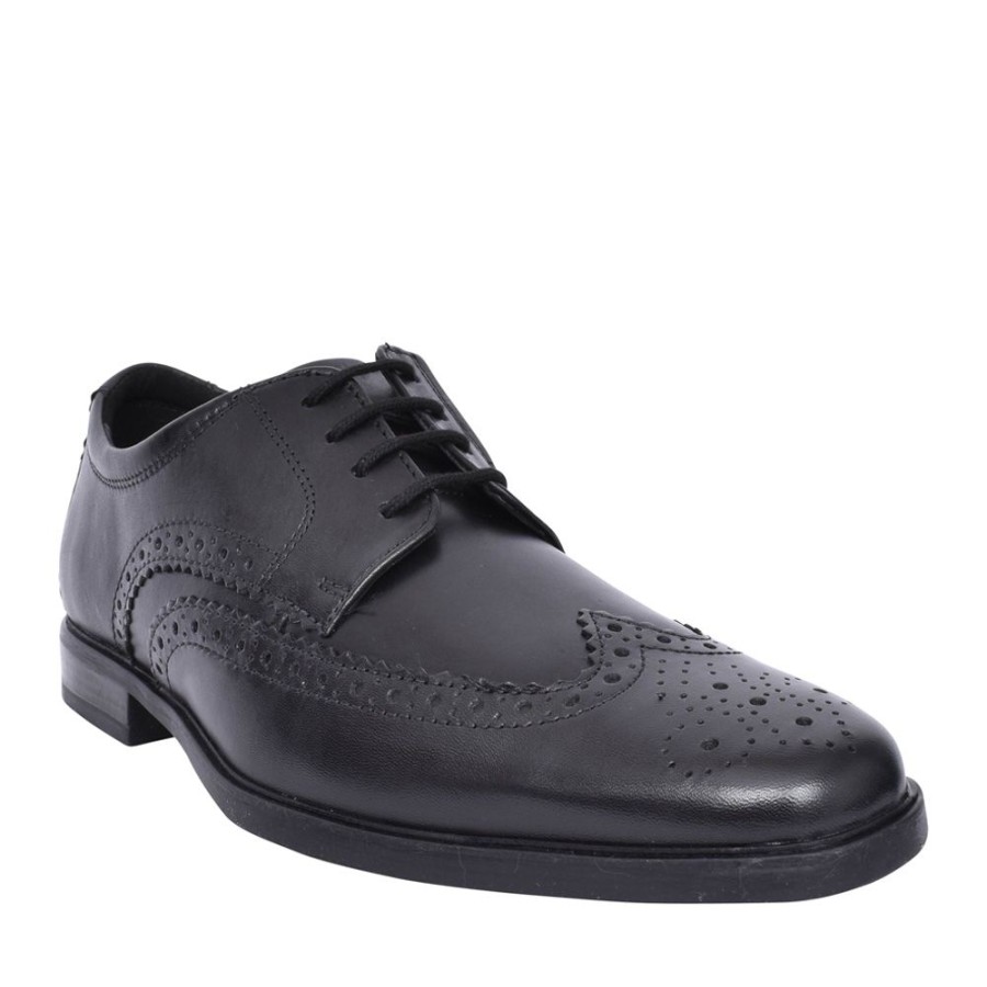 Mens CLARKS | Mens Howard Wing G-Fit Leather Brogue In Black