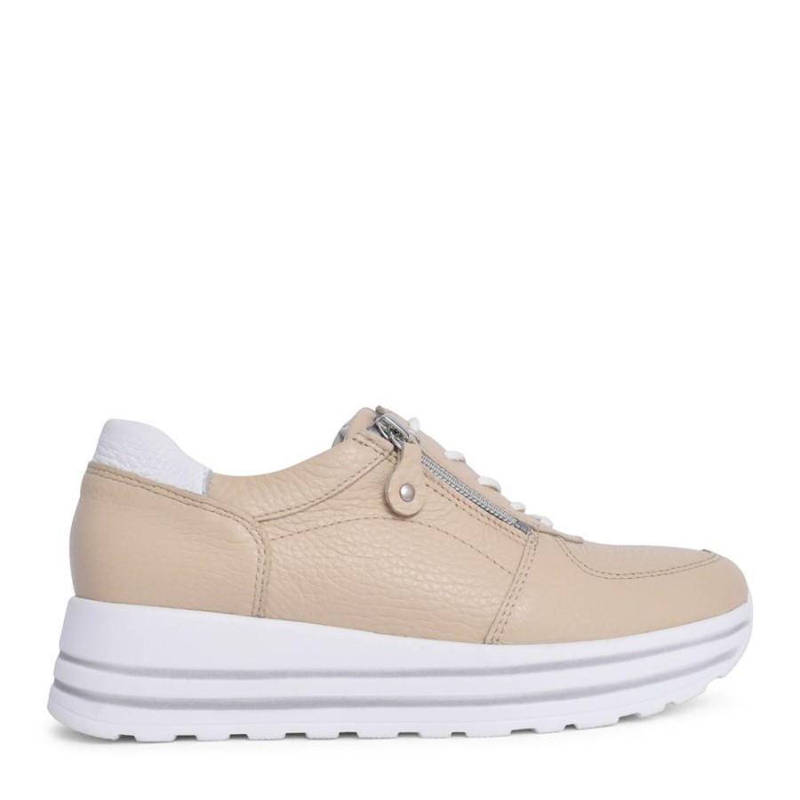 Ladies WALDLAUFER | Ladies 758009 H-Lana Laced Trainer In Beige