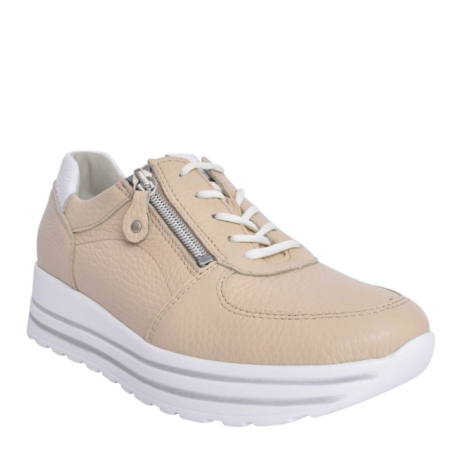 Ladies WALDLAUFER | Ladies 758009 H-Lana Laced Trainer In Beige