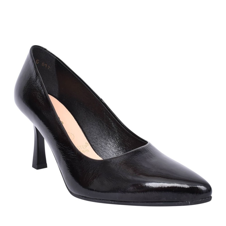 Ladies BIOECO | Ladies 6178 Medium Heel Court Shoe In Black Patent