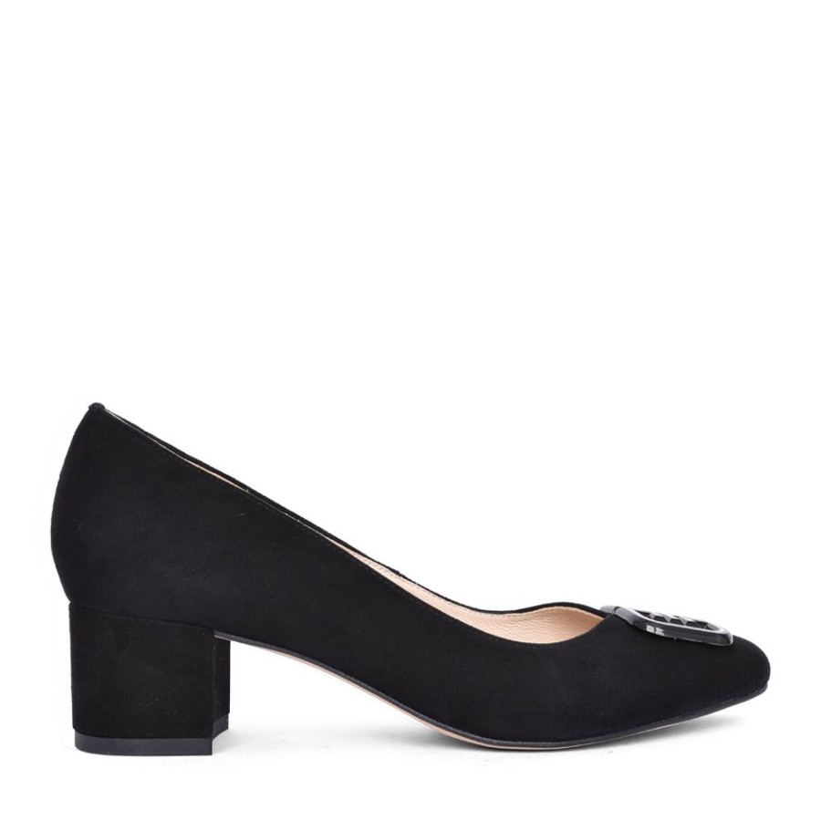 Ladies EMIS | Ladies Z8090 Low Heel Suede Court Shoe In Black