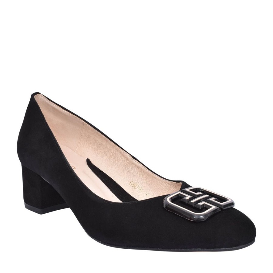 Ladies EMIS | Ladies Z8090 Low Heel Suede Court Shoe In Black