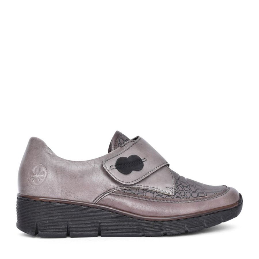 Ladies RIEKER | Ladies 537C0 Wedge Shoe In Grey