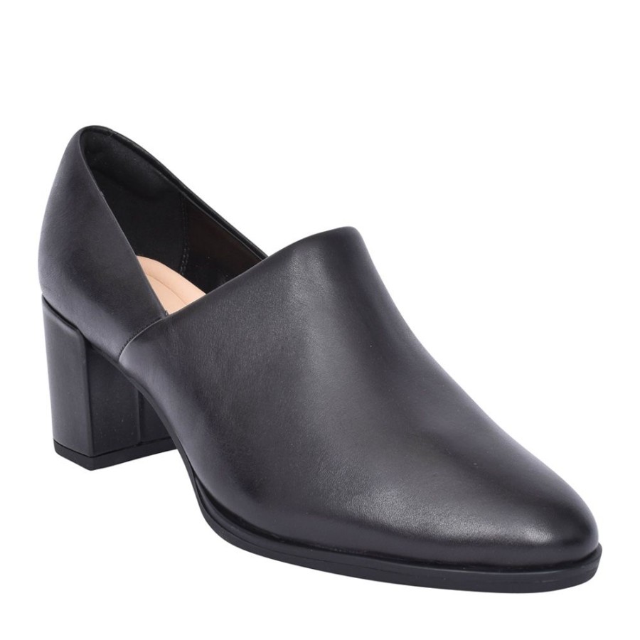 Ladies CLARKS | Ladies Freva55 Lily Leather D-Fit Court Shoe In Black