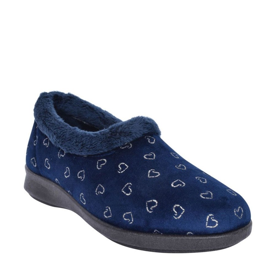 Ladies EASY B | Dudley 2V Extra Wide Slipper For Ladies In Navy