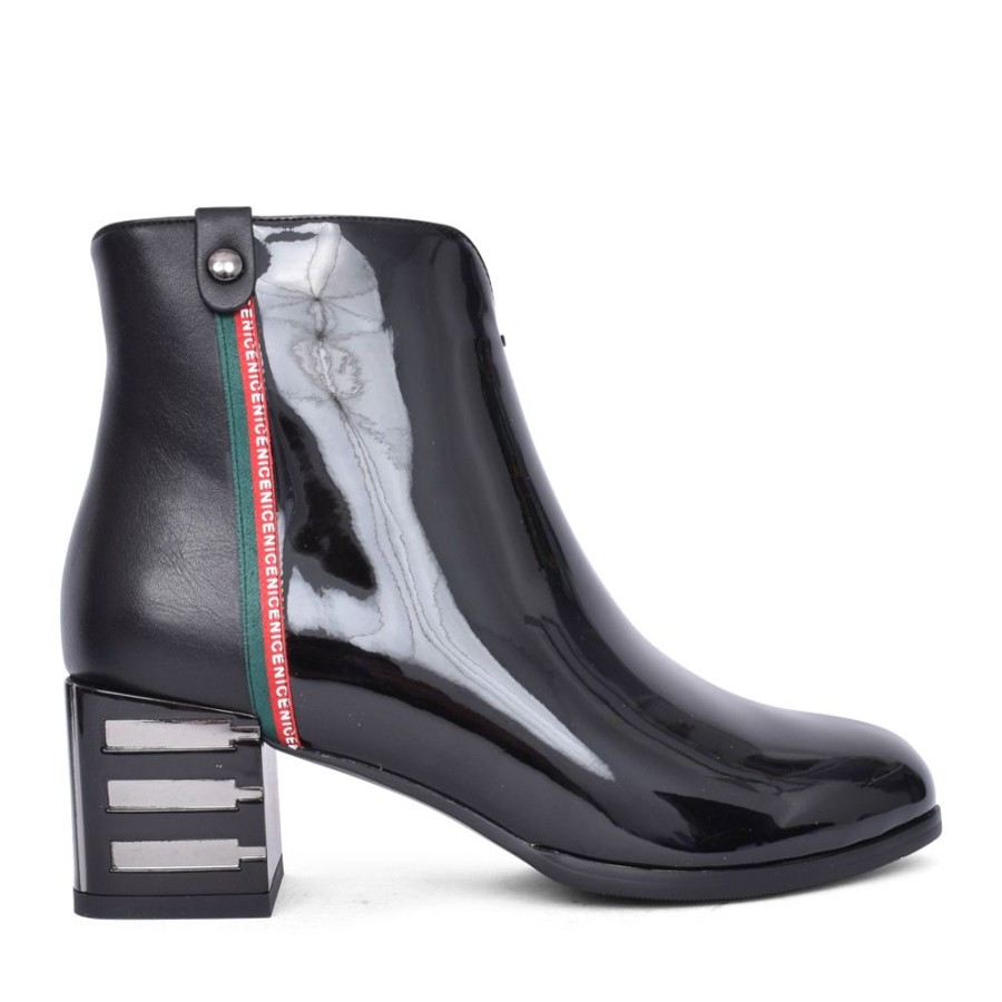 Ladies REDZ | Ladies F888 Block Heel Ankle Boot In Black